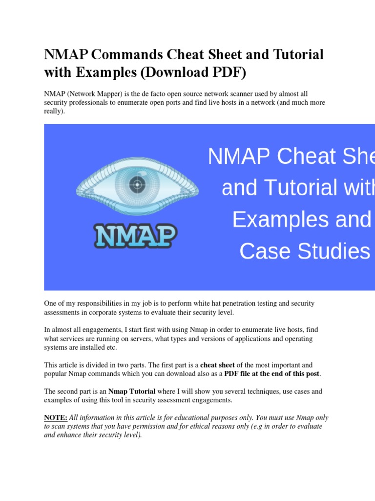 NMAP Commands Cheat Sheet and Tutorial With Examples (Download PDF ...