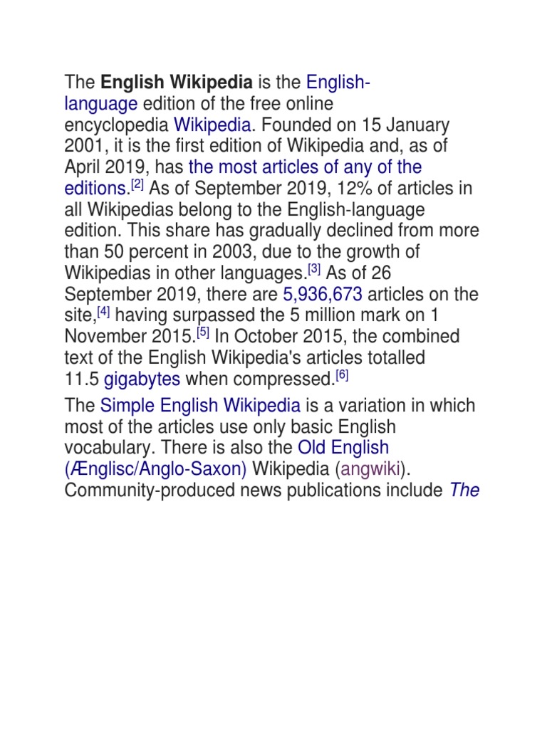 Overview of English Wikipedia Edition | PDF