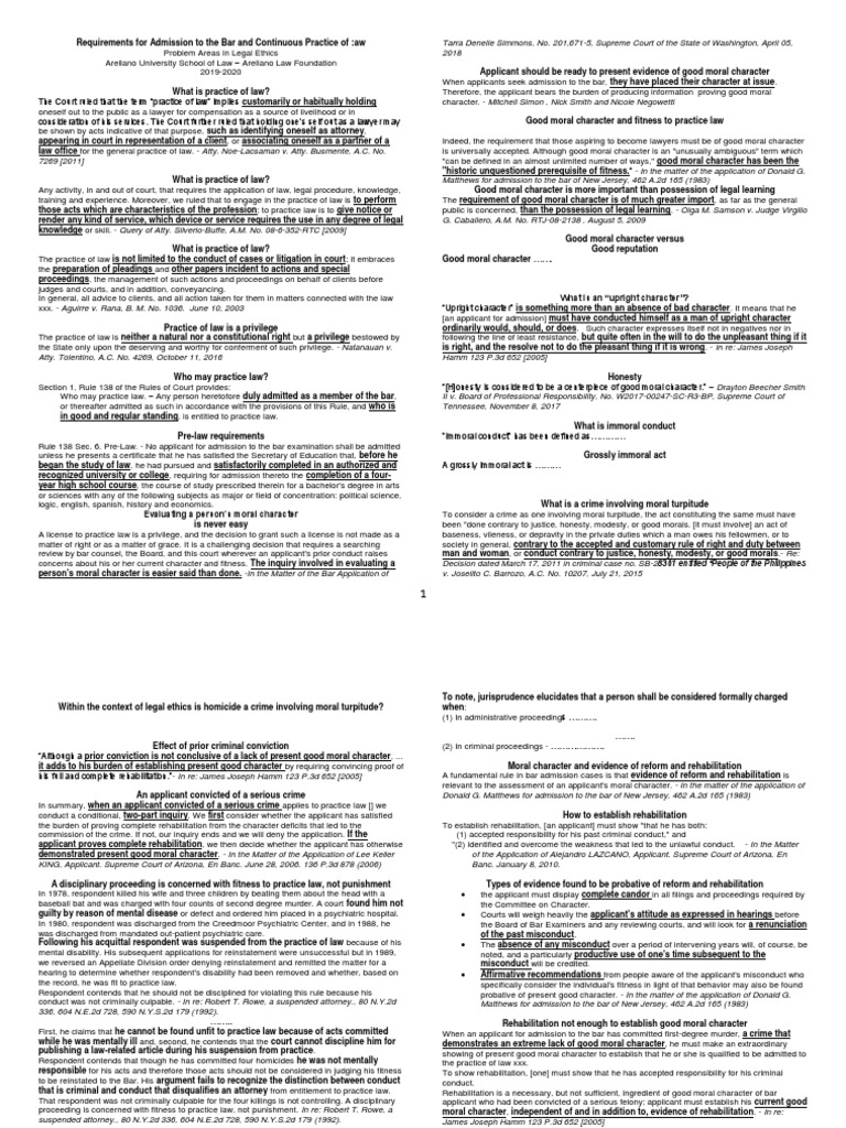 Requirements For Admission To The Bar and Continuous Practice of Law ...