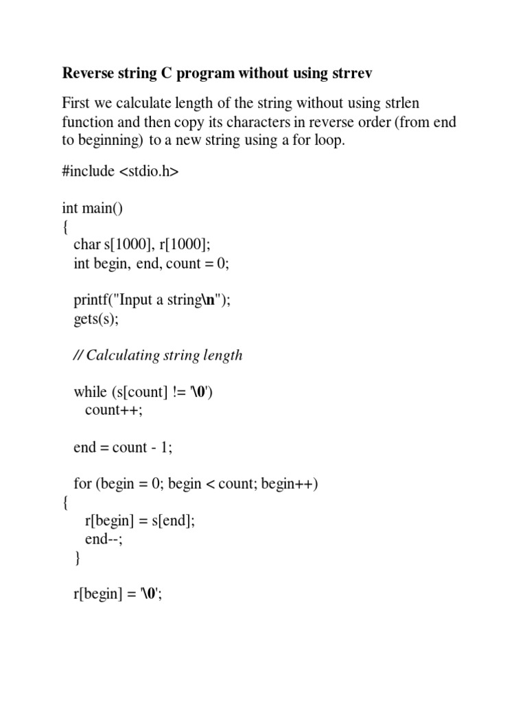 Reverse String C Program Without Using Strrev | PDF | String (Computer ...