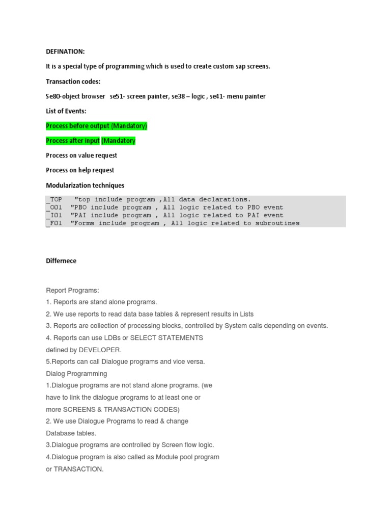Custom SAP Screen Programming Guide | PDF