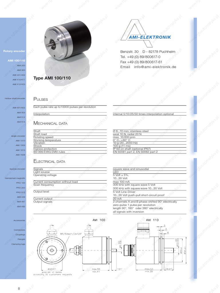 AMI 100/110 Rotary Encoder Manual | PDF | Hertz | Force