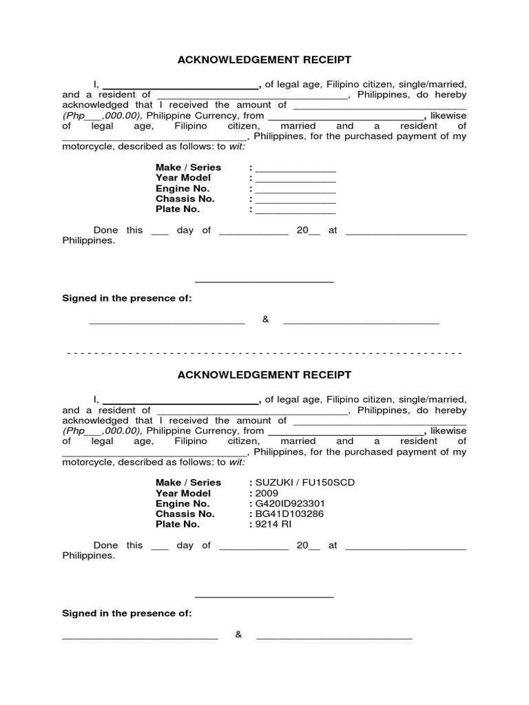 Motorcycle Payment Acknowledgement Receipt | PDF