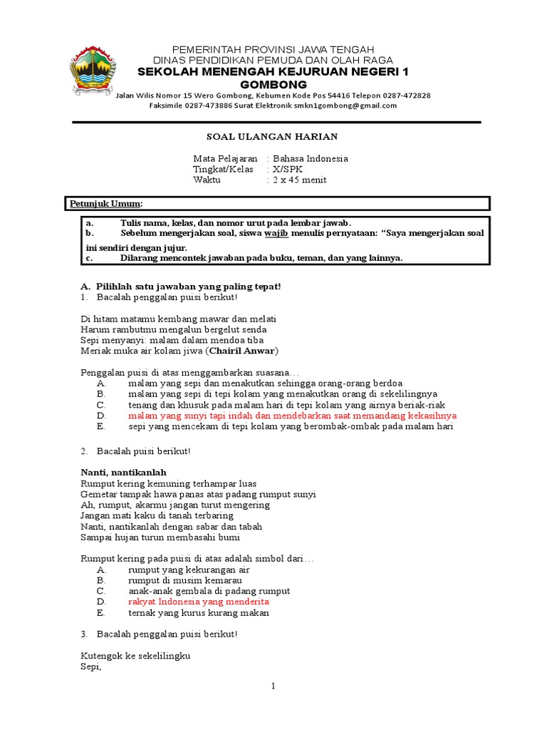 Soal Uh Kelas X Materi Puisi