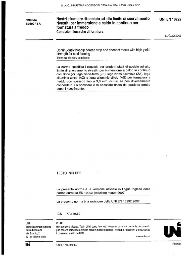 Uni en 10292 | PDF