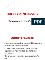 Entrepreneurship: (Relevance To The Course)