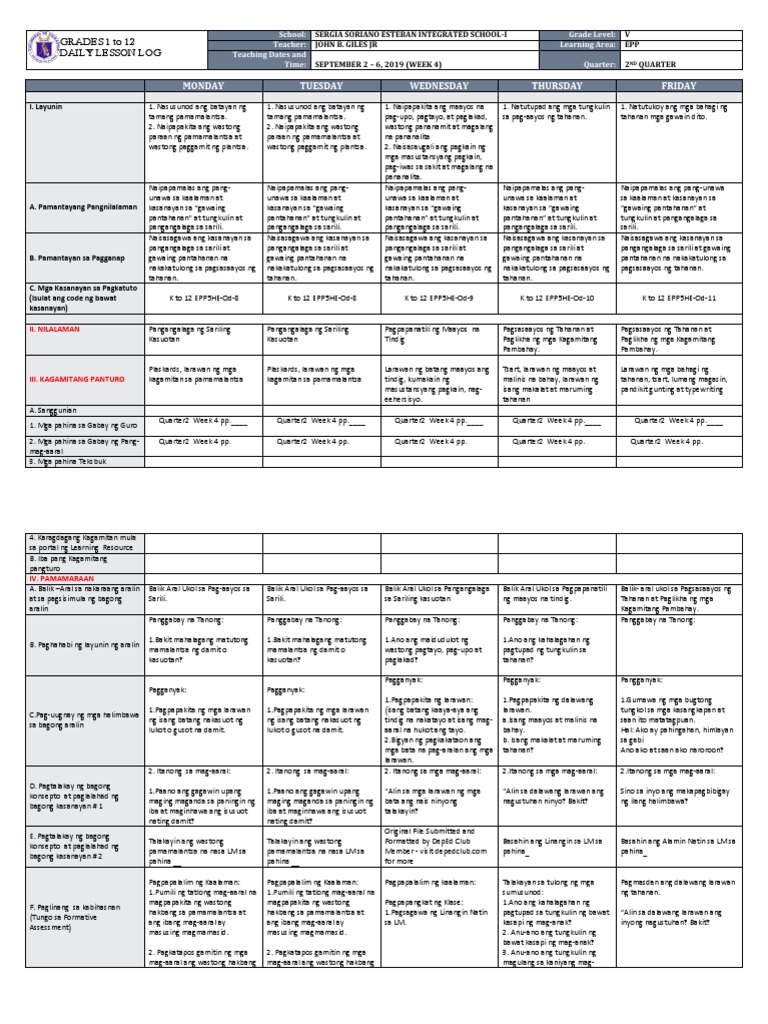 DLL - Epp 5 - Q2 - W4 | PDF