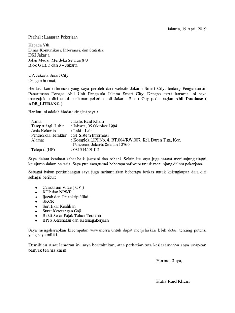 Contoh Surat Lamaran Kerja Umum Pdf