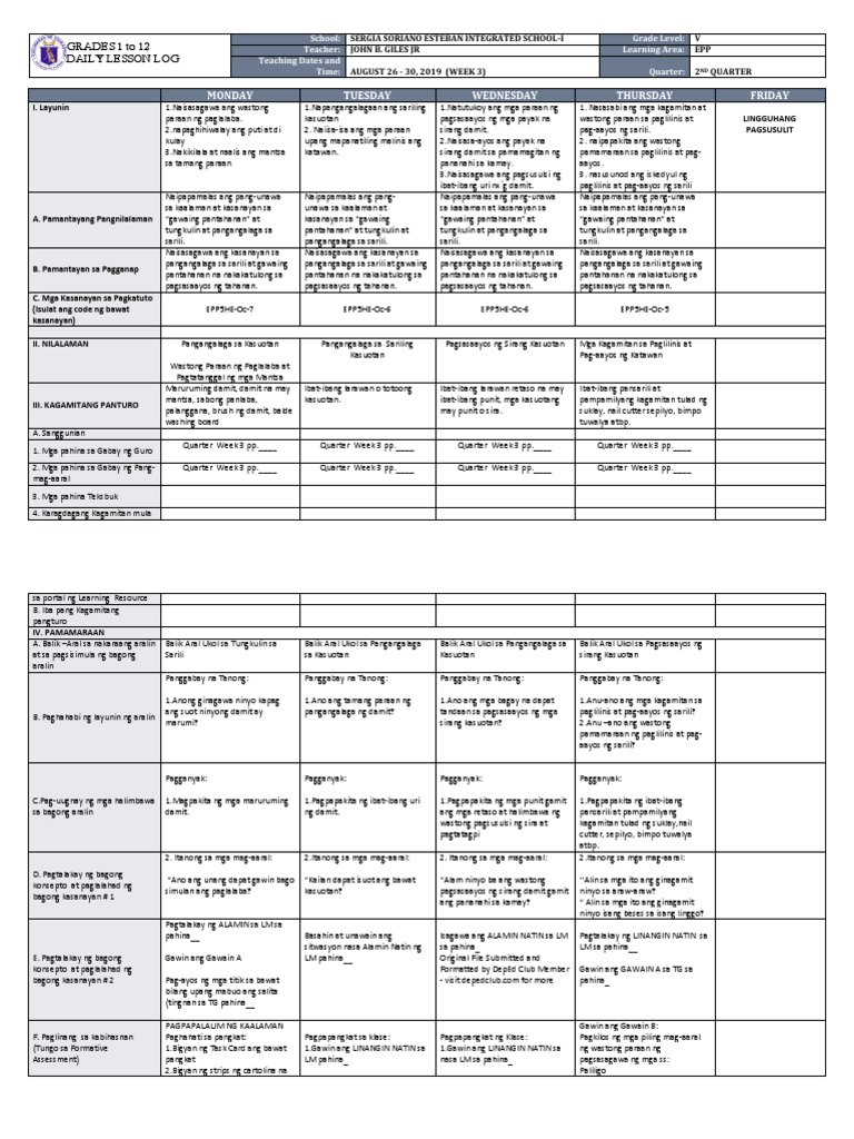 DLL - Epp 5 - Q2 - W3 | PDF