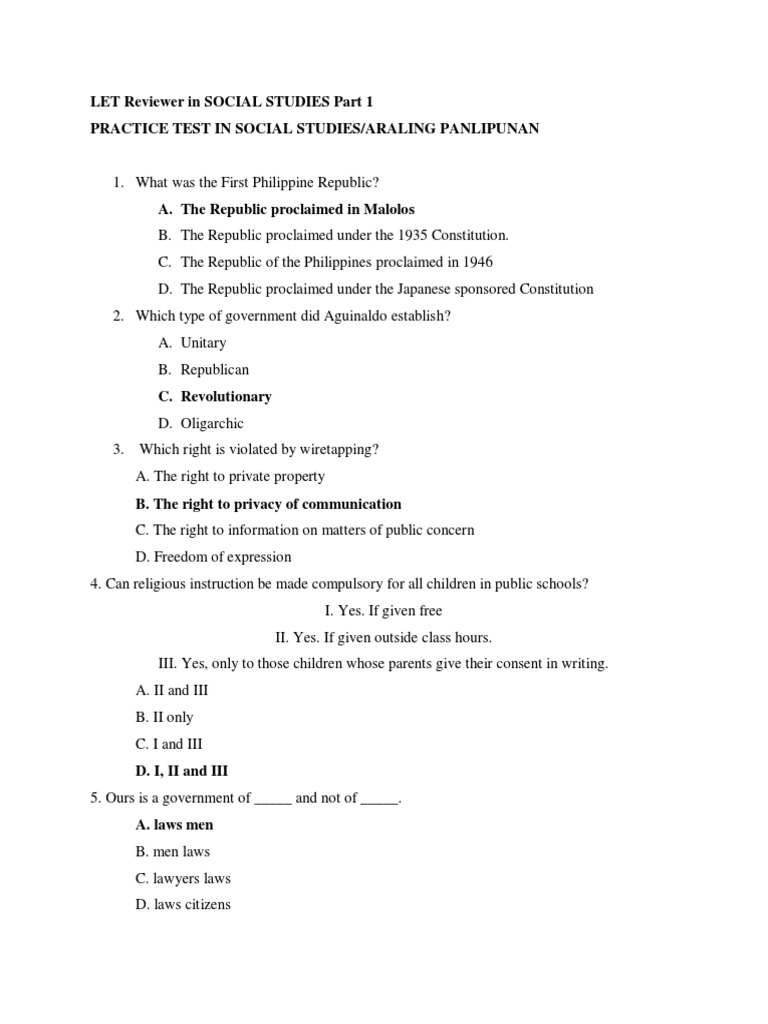 LET Reviewer in SOCIAL STUDIES PDF | PDF | Philippines | Republic