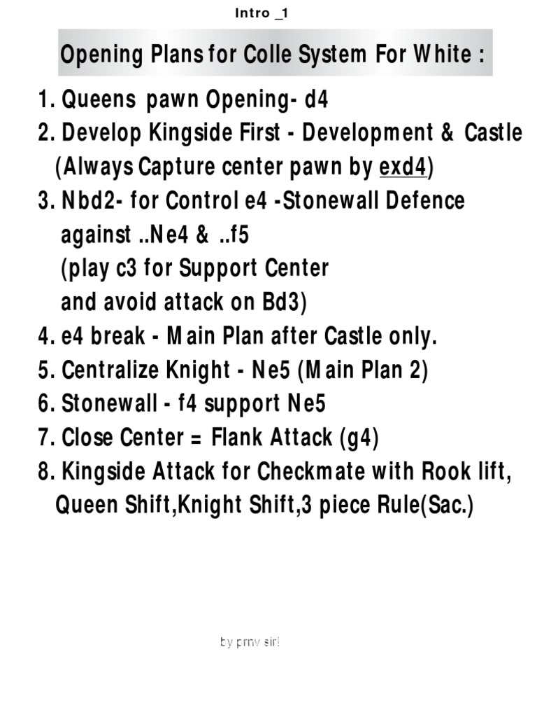Colle For Students by PRNV Sir | PDF | Chess Openings | Chess