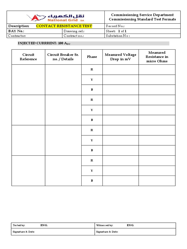 Contact Resistance Test Format | PDF