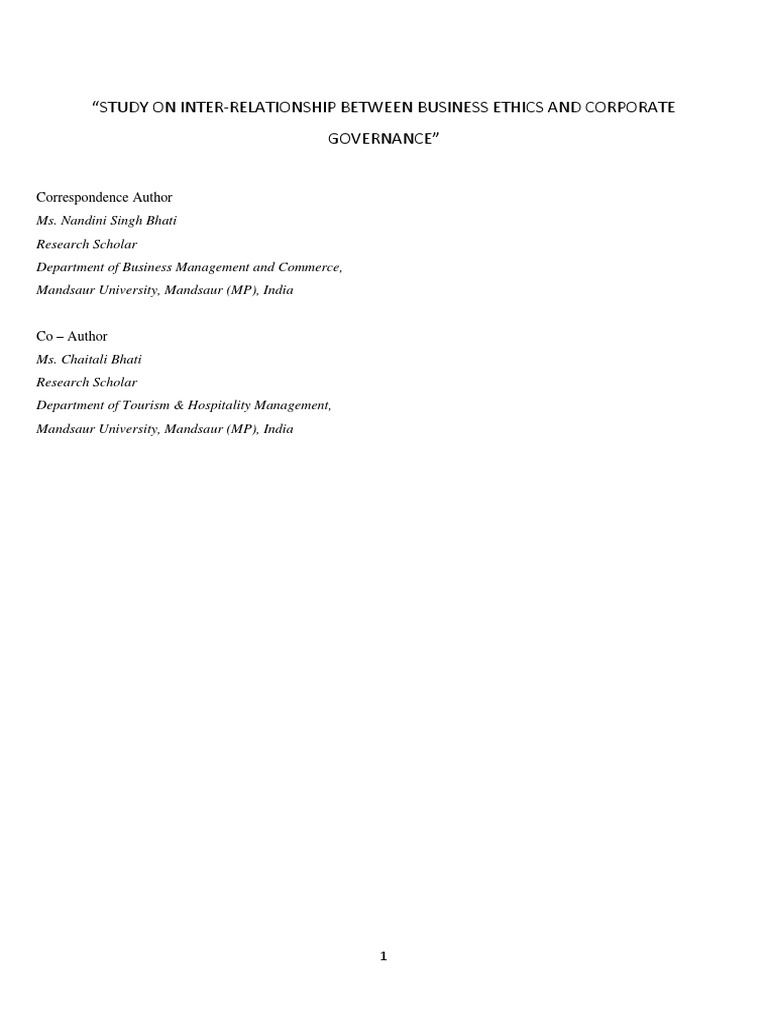 Business Ethics and Corporate Governance | PDF | Corporate Governance ...