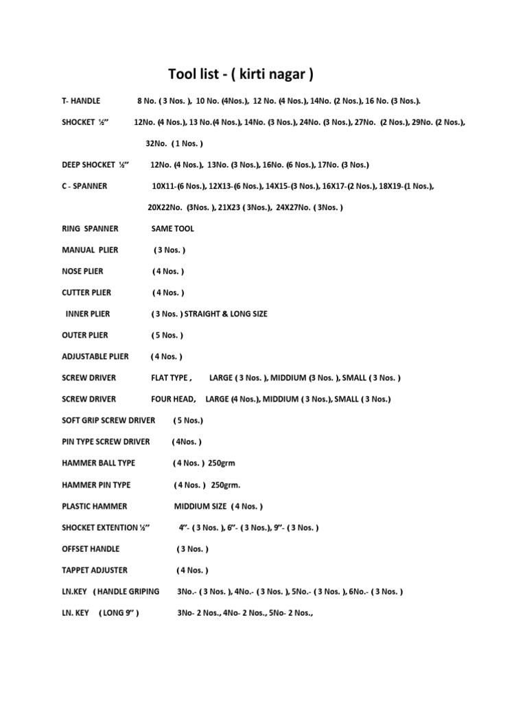 Kirti Nagar Tool Inventory List | PDF | Teaching Methods & Materials ...