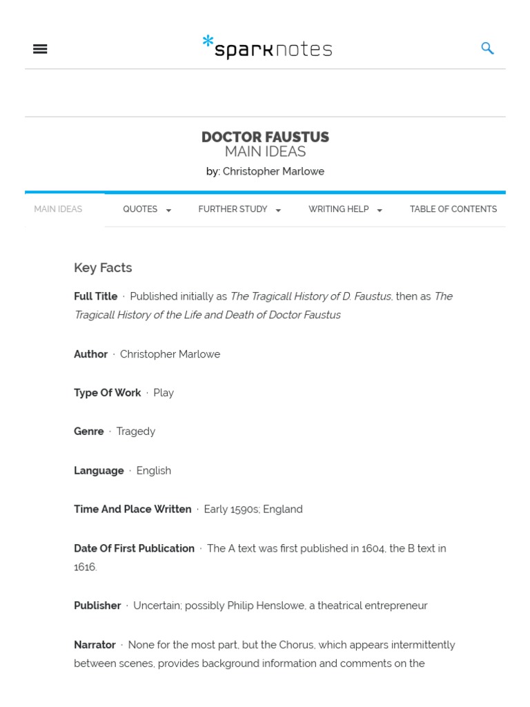 SparkNotes Doctor Faustus Key Facts PDF