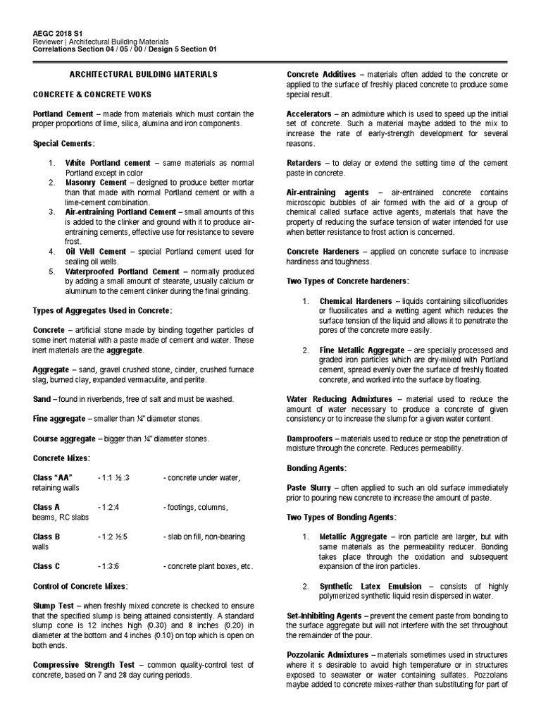 ALE Review Notes Architectural Building Materials PDF Glasses
