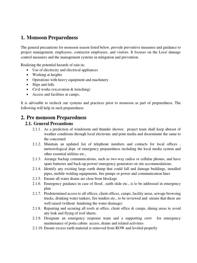Comprehensive Monsoon Preparedness Guidelines for Ensuring Workplace ...