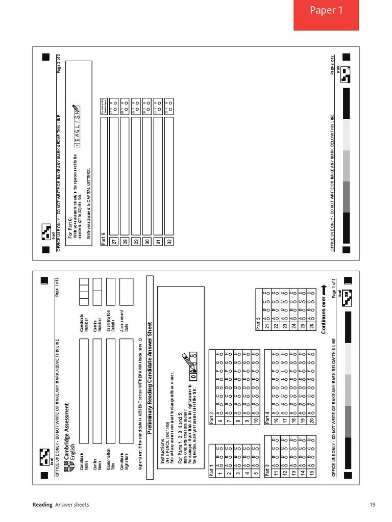 Answer sheet PET 2020