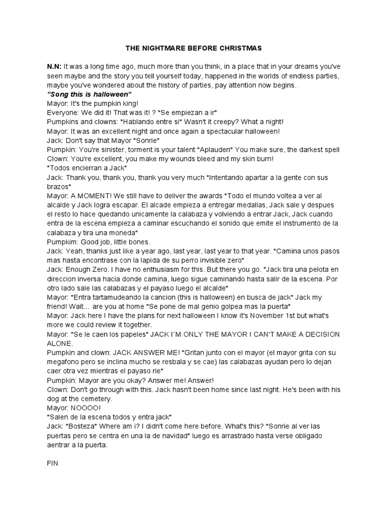 The Nightmare Before Christmas Script PDF Halloween