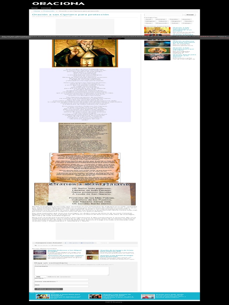 Oración A San Cipriano Para Protección Oraciona Pdf Oración Santo