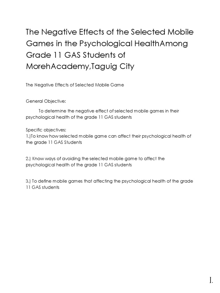 Negative Effects Of Mobile Games To The Psychological Health Research