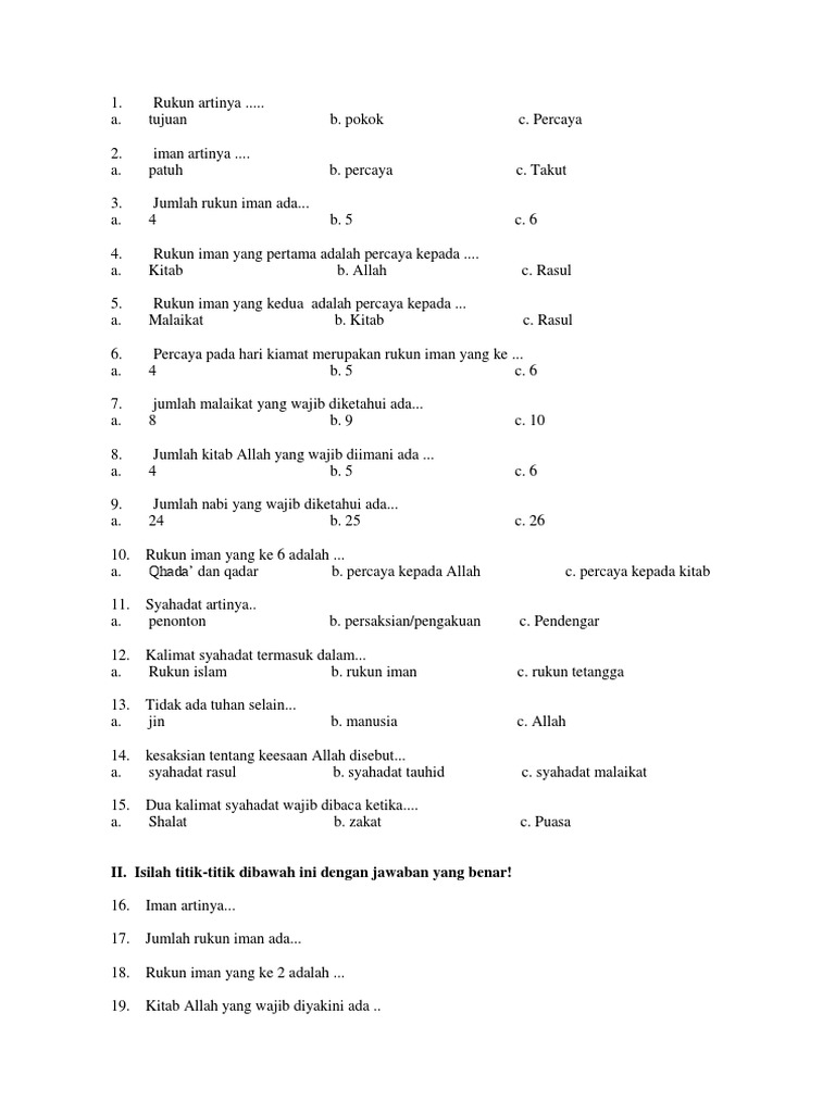 Soal Akidah Akhlak