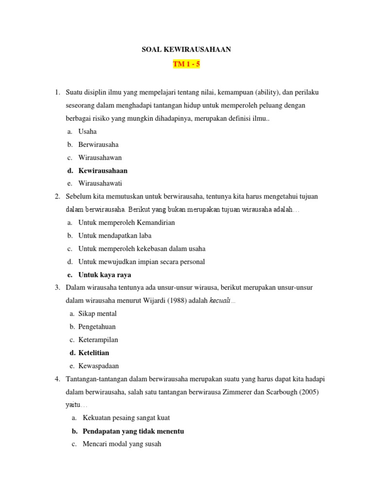 Contoh Pertanyaan Tentang Kewirausahaan