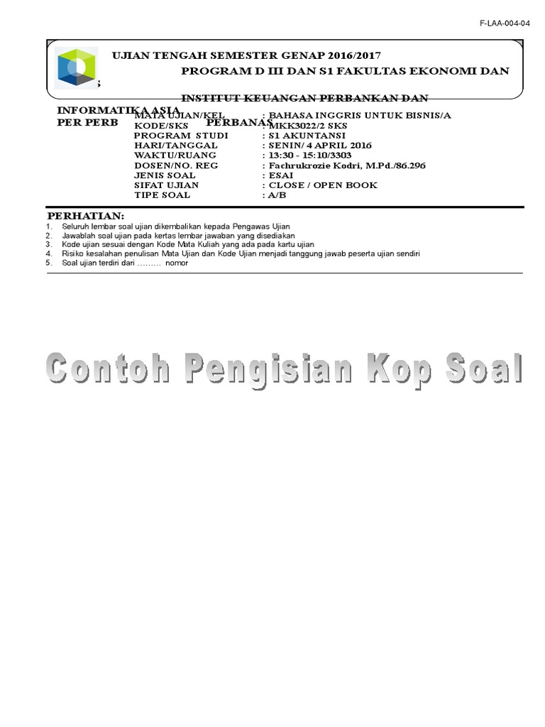 Contoh Kop Soal Uts Semester Genap 2016 2017