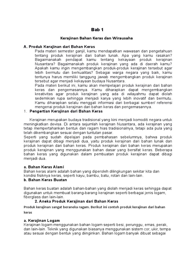 Teknik Pembuatan Produk Kerajinan Dari Bahan Keras Terdiri Dari Berapa