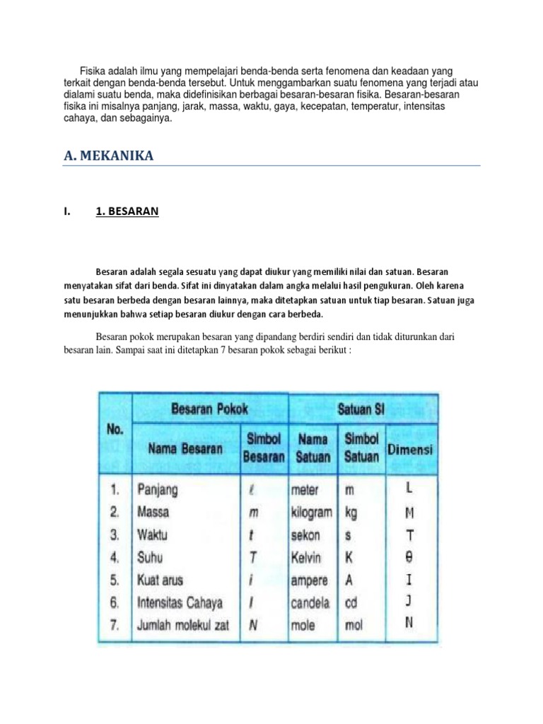 Dimensi dan Satuan Besaran Fisika | PDF