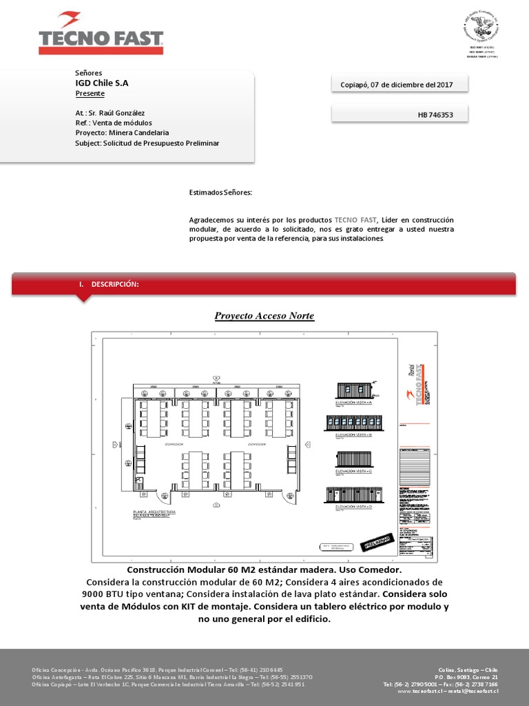 Propuesta de Venta de Módulos Tecno Fast | PDF | Chile | Santiago