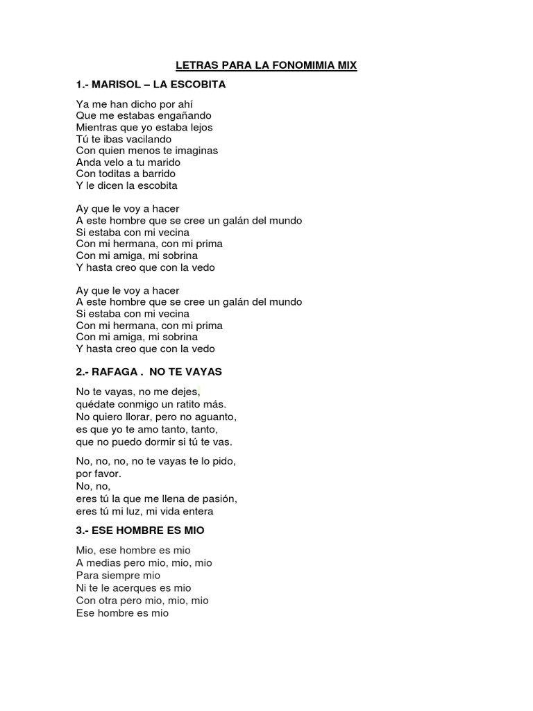 Letras Para La Fonomimia Mix 1 Marisol La Escobita letras para la fonomimia mix 1 marisol
