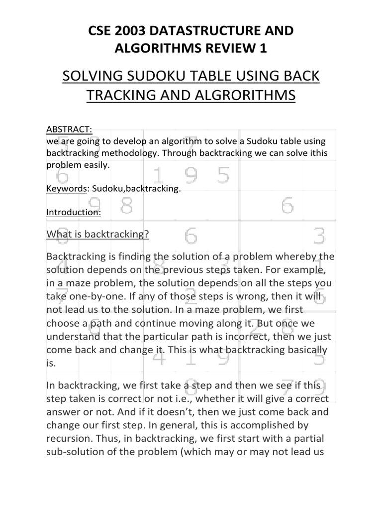 Backtracking Algorithm for Sudoku Solver | PDF | Applied Mathematics ...