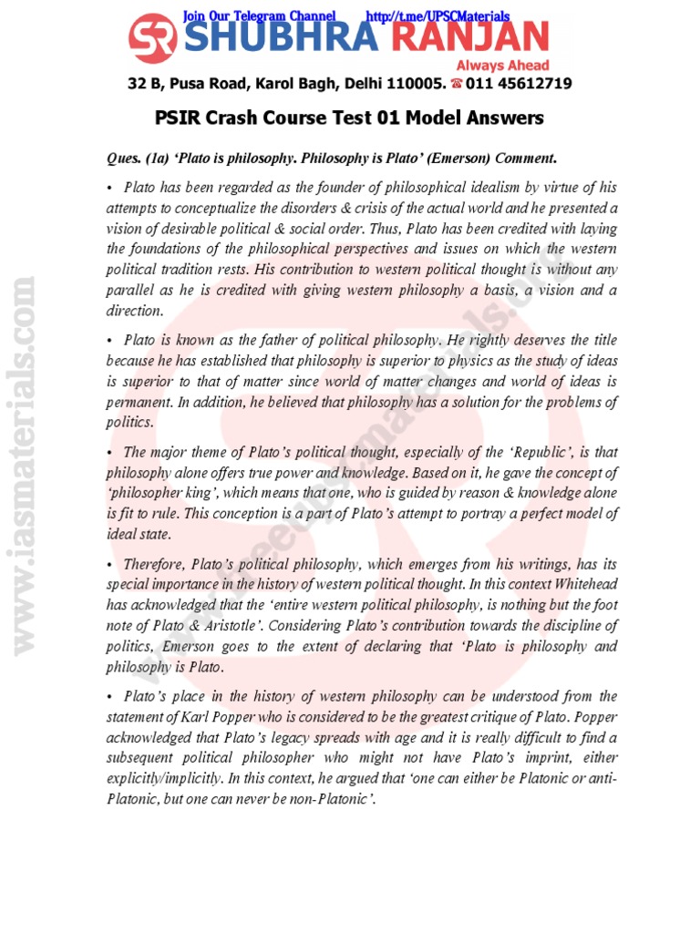 PSIR Crash Course: Plato and Liberty Insights | PDF | John Rawls | Gender