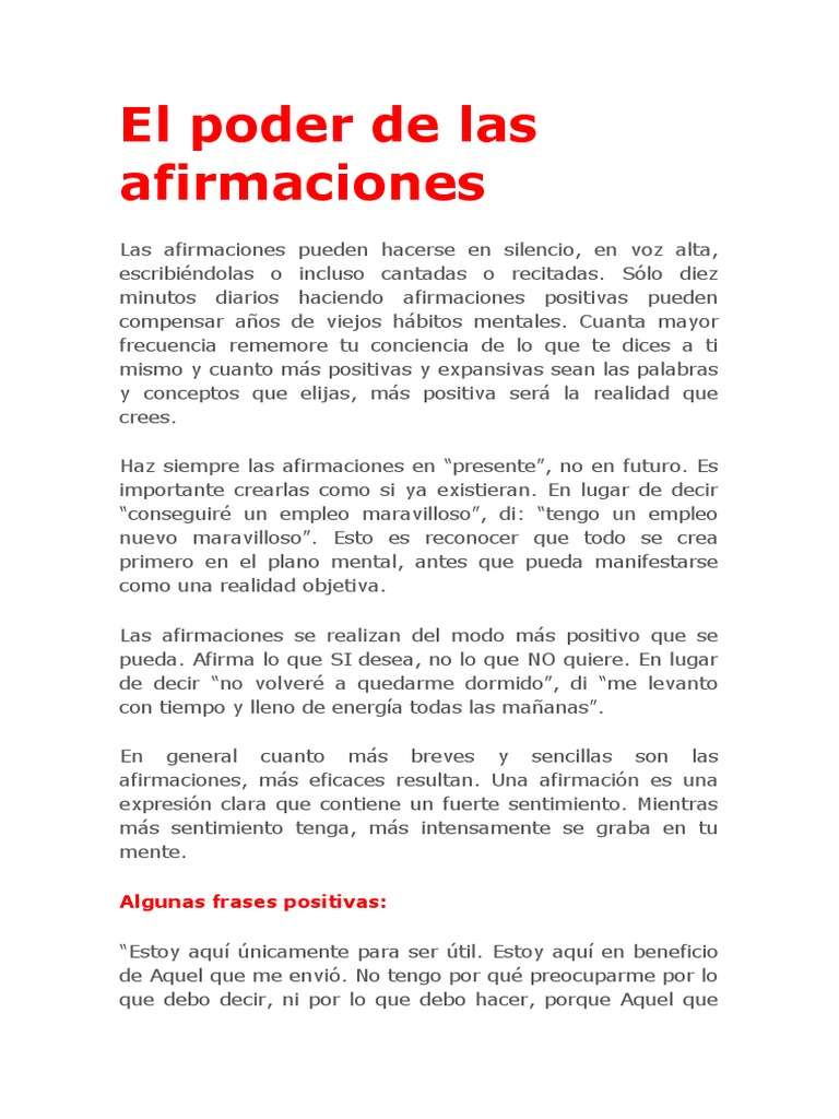Afirmaciones Positivas para Transformar tu Vida | PDF | Amor | Vida