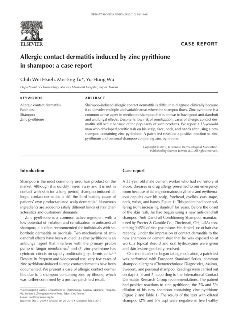 Allergic Contact Dermatitis Induced by Zinc Pyrithione in Shampoo A