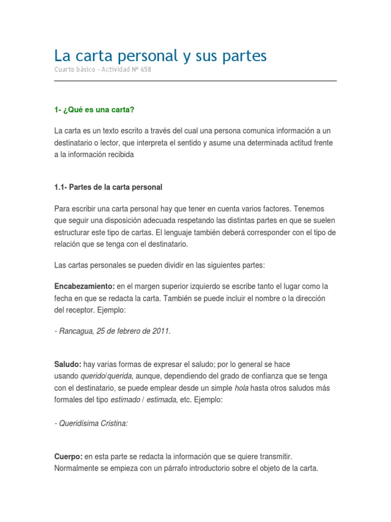 La Carta Personal Y Sus Partes Docx Sello De Correos