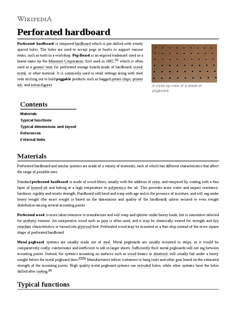 Perforated Hardboard Pegboard PDF Industrial Processes Building