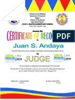 Juan L. Siapno Elementary School Certificate of Appreciation 2019