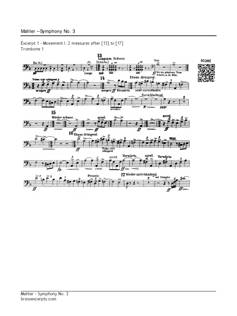 Lexcerpts Mahler Symphony No. 3 Trombone Excerpts PDF