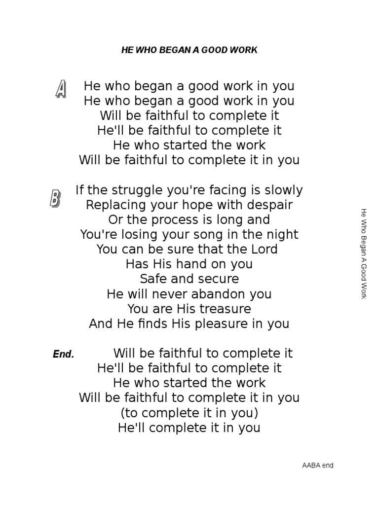 He Who Began A Good Work | PDF | Language Arts & Discipline