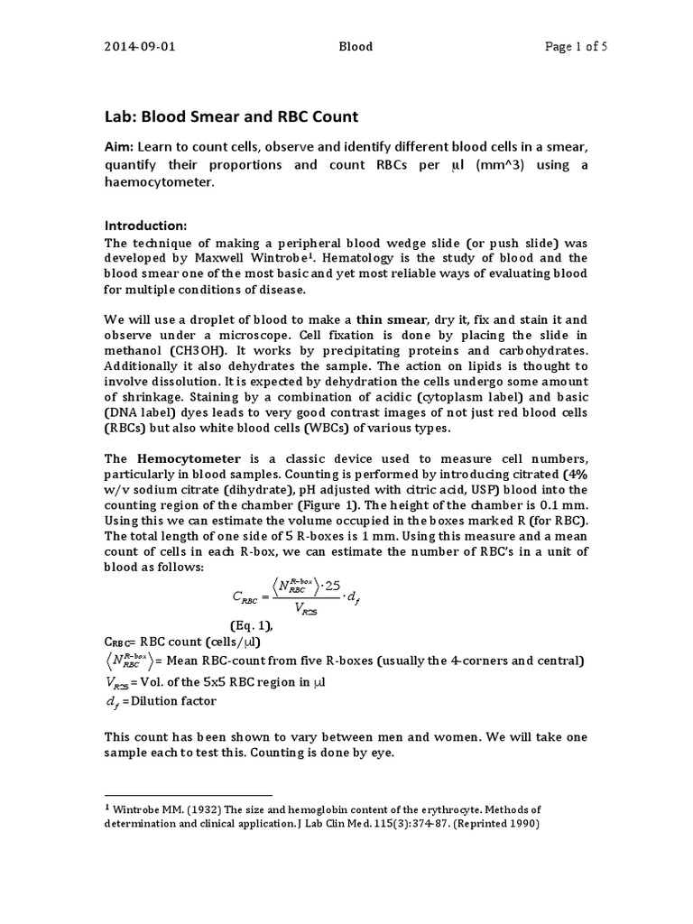Lab: Blood Smear and RBC Count | PDF | Staining | Red Blood Cell