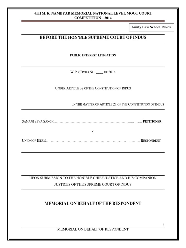 Respondent Memorial for PIL in Moot Court | PDF | Supreme Court Of ...