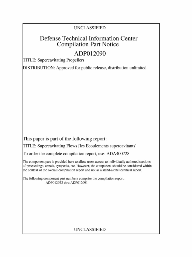 Supercavitating Propellers PDF PDF Propeller Fluid Dynamics
