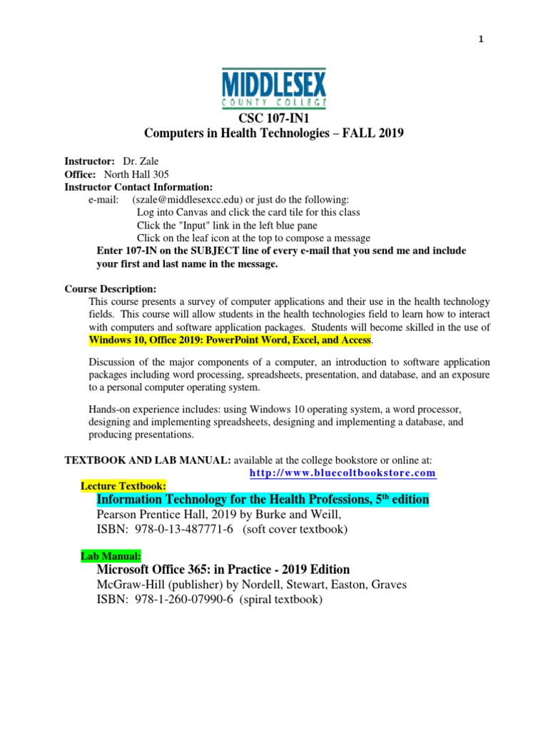 CSC 107In Syllabus Fall 20191 PDF Multiple Choice Test (Assessment)