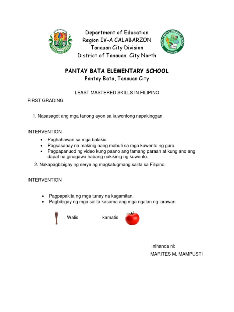 1st Quarter Intervention... Example | PDF