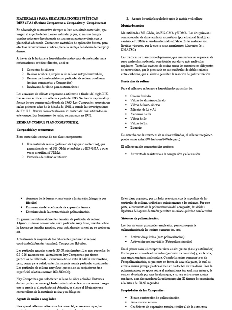 Composites y Compómeros en Odontología | PDF | Compuesto Dental | Polímeros