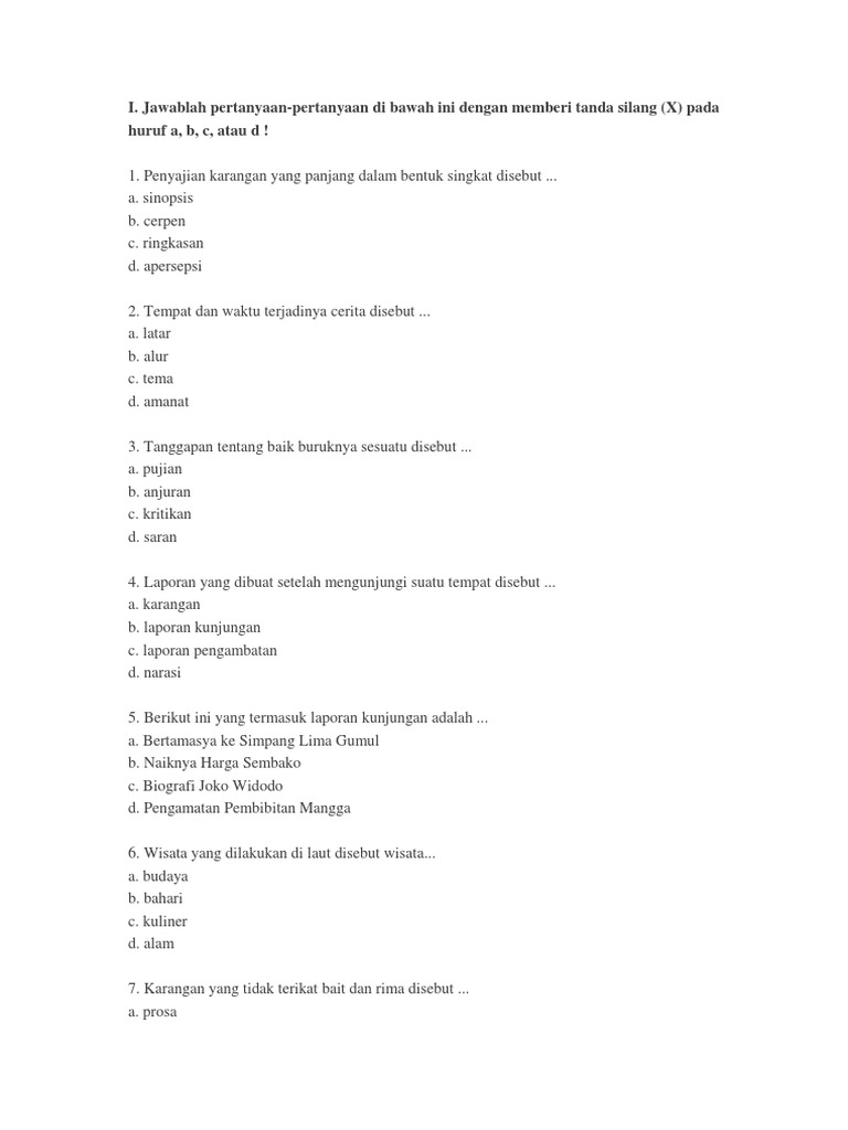 Soal Bhs Indonesia Kelas 6 Semester 1 Pdf