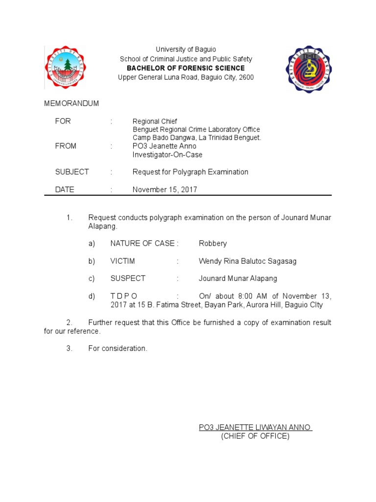Polygraph Examination Request for Case | PDF