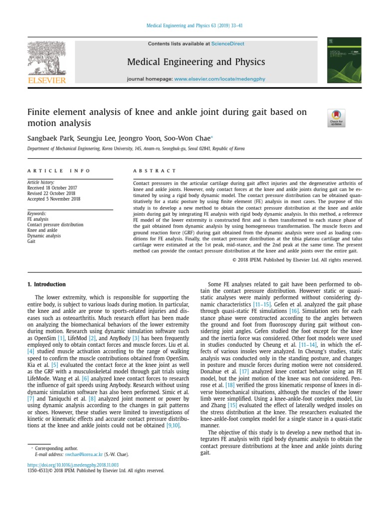 Finite Element Analysis of Knee and Ankle Joint During Gait Based On ...